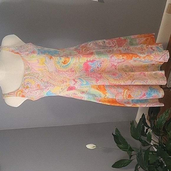 Chaps Cotton Lined Fit n Flare Floral Pastel Paisley Hidden Side Zip Dress Sz 8 - Picture 1 of 12